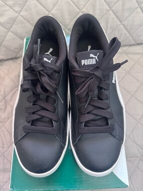 Puma Black Low-Top Lace-Up Sneakers with White Trim